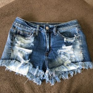 Hi - Rise shortie jean shorts